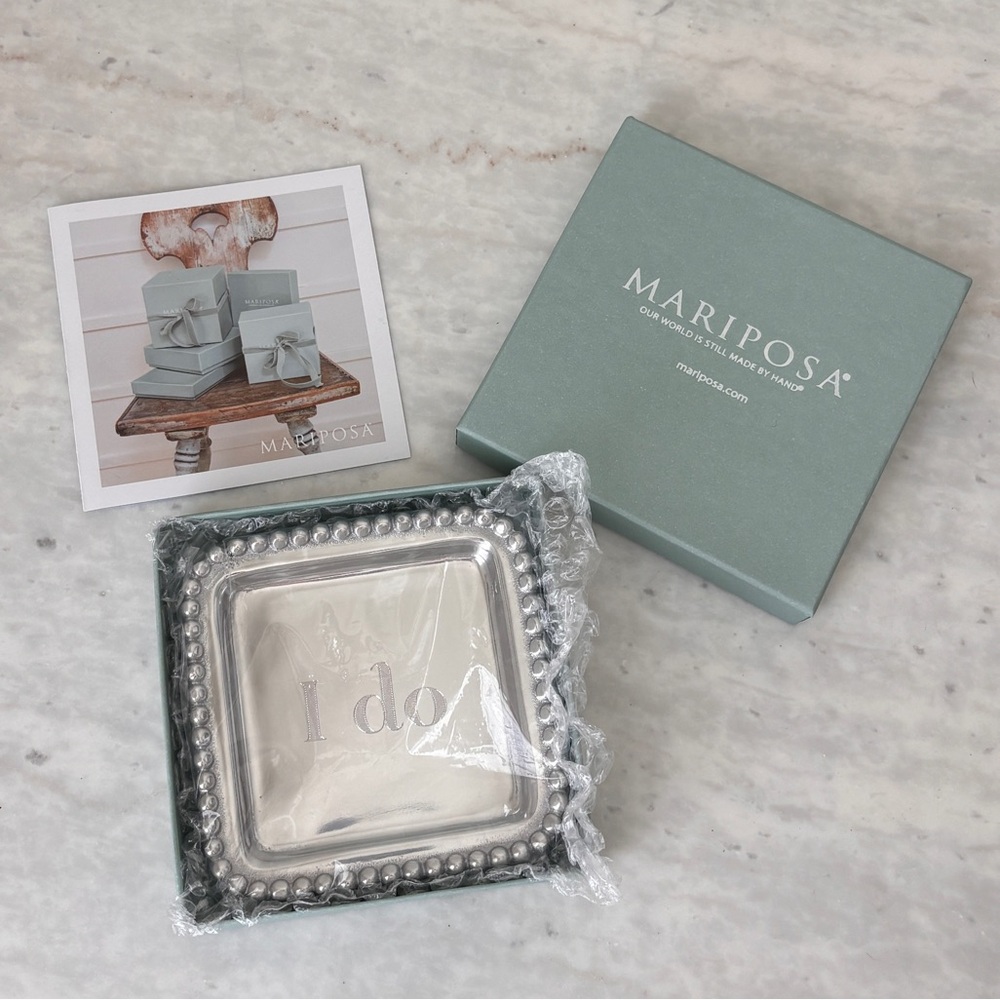 Brand New Mariposa Silver 'I Do' Square Dish